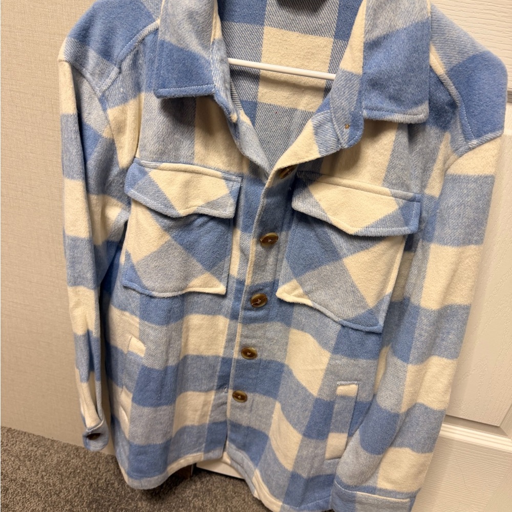 Blue and White Plaid Women's Jacket